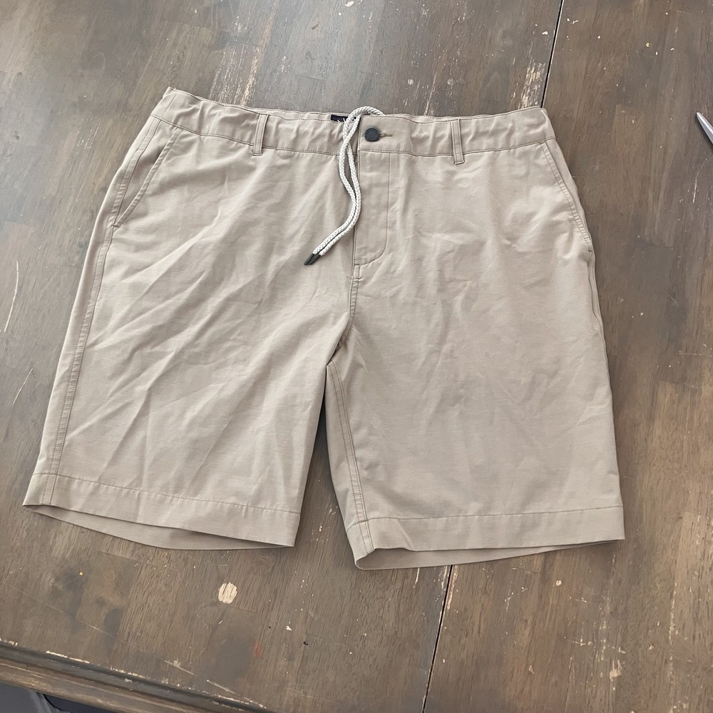 Faherty All Day Shorts‎ Mens 38 Tan Drawstring Chino 9" Inseam Stretch Casual